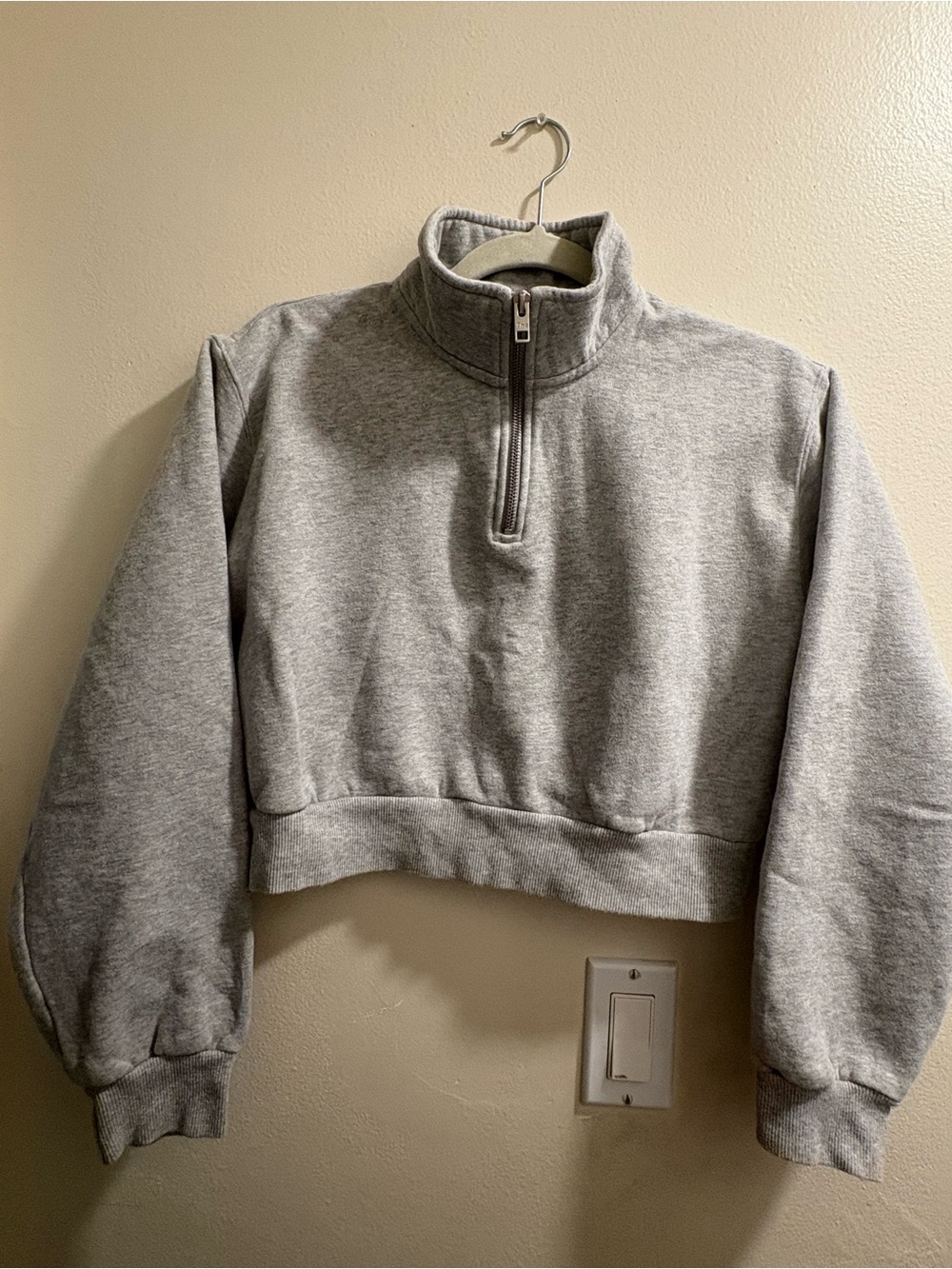 TNA Light Grey Cropped Half-Zip Hoodie